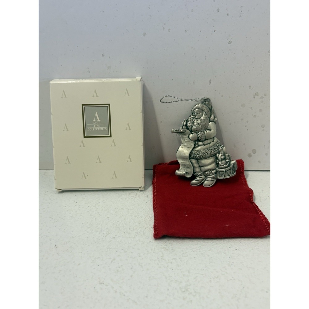 Vintage AVON Pewter Holiday Christmas Ornament 1996 Santa Checking His List